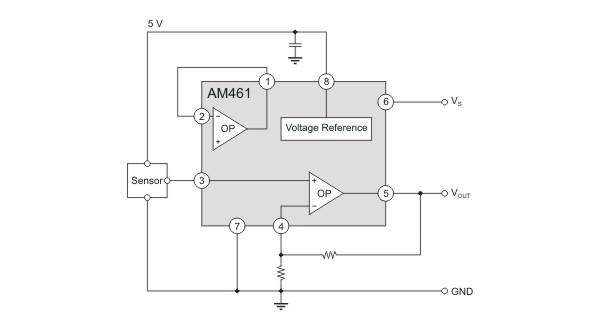 AM461 as sensor signal-conditioner with protected voltage output.