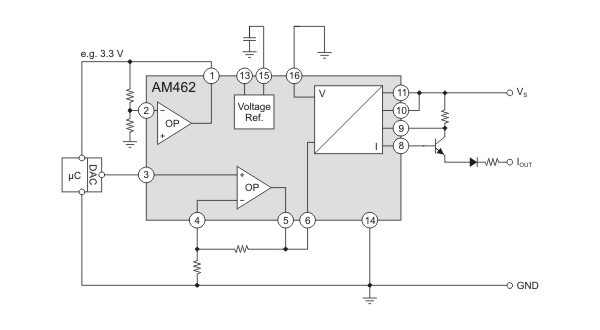 AM462 als Mikrokontroller-Backend und Schutz-IC mit Stromausgang.