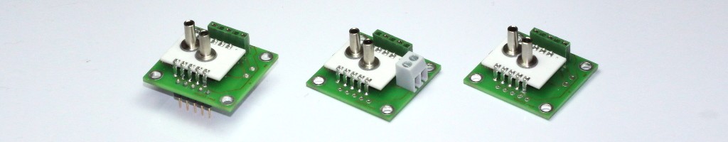 Different types of the pressure transmitter series AMS 2712 with 4 .. 20 mA current-loop output.